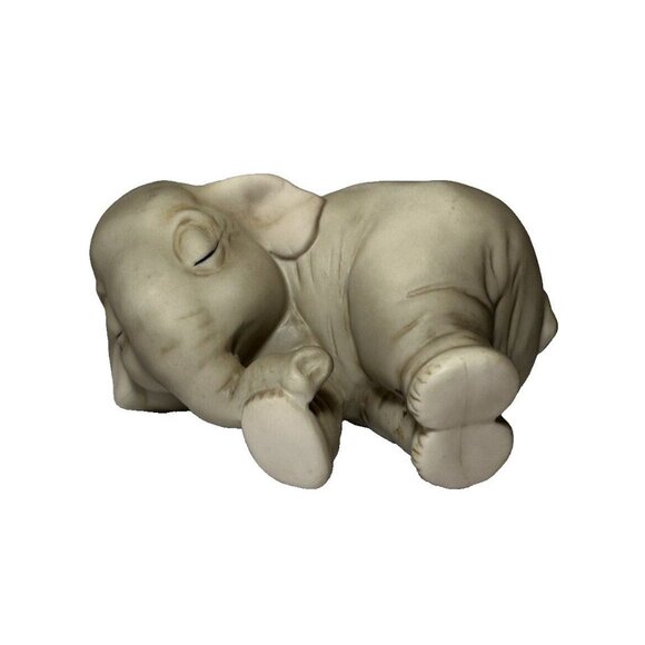 Sleeping Elephant Ceramic Artaffects Grey Napping Trunk Curled Up 1990 - Picture 1 of 8